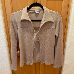 Rave Y2K Tan Long Sleeve Collared Top with Tie Front Bell Sleeves Size Medium